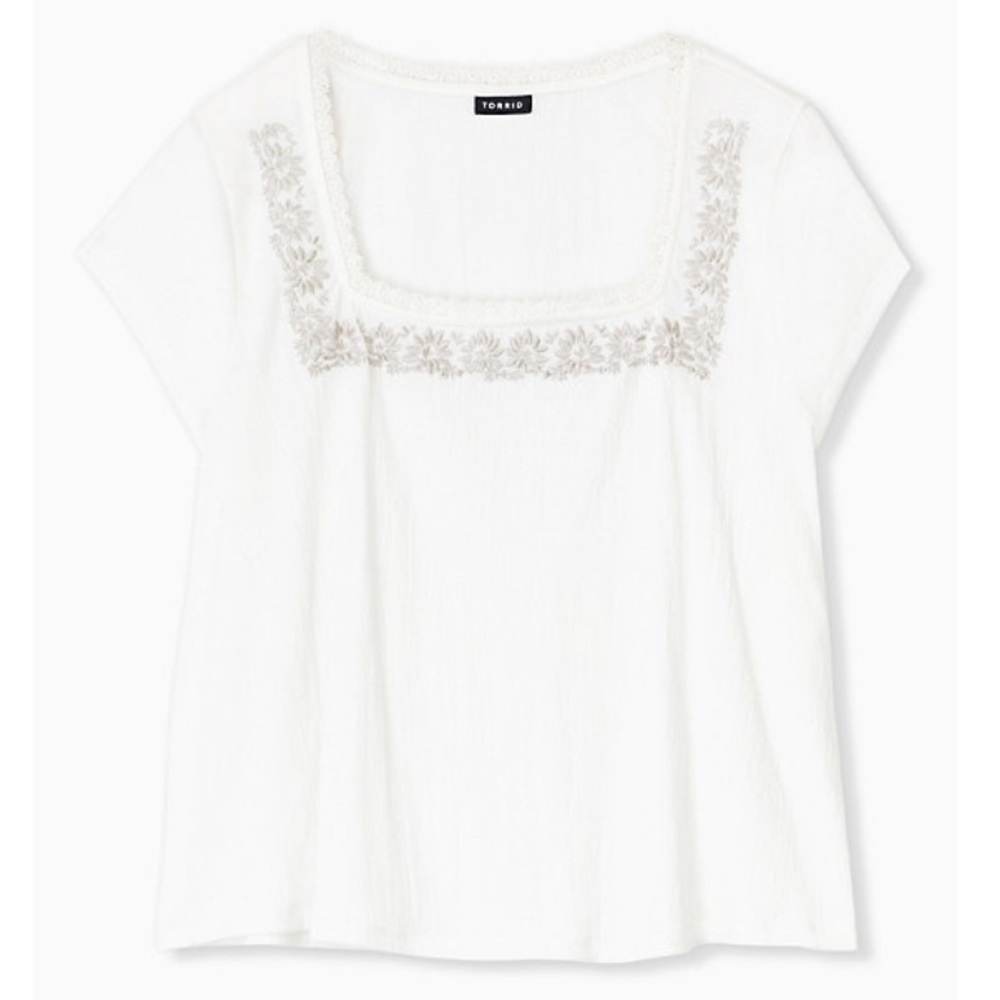 Torrid Crepe Embroidered Boho Peasant blouse white new nwt plus size 4X